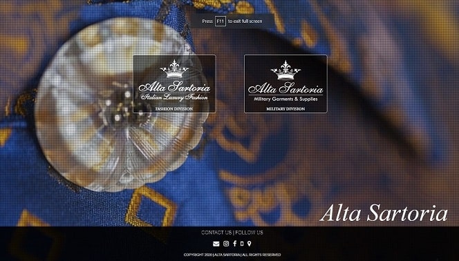 Landing Page of Alta Sartoria Military And Fashion Clothes and Fabrics