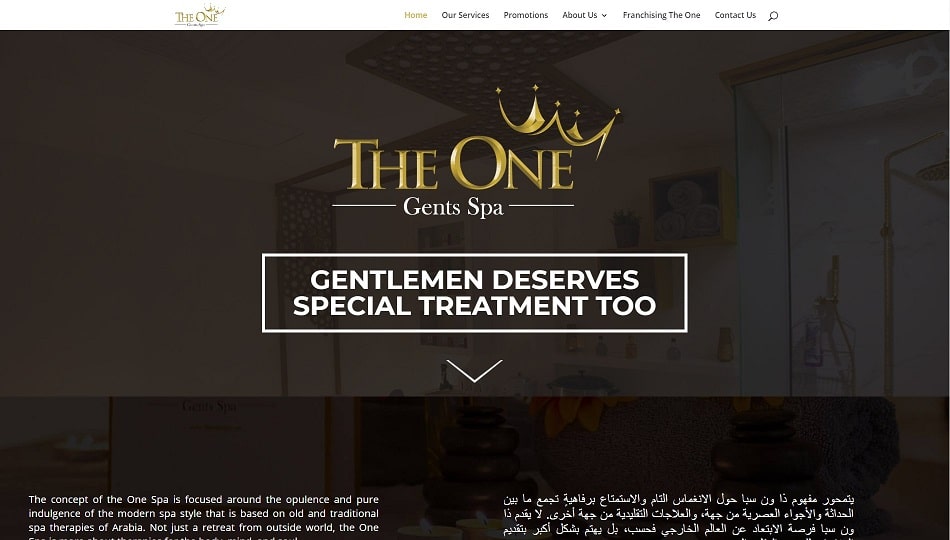 Landing Page of The One Spa